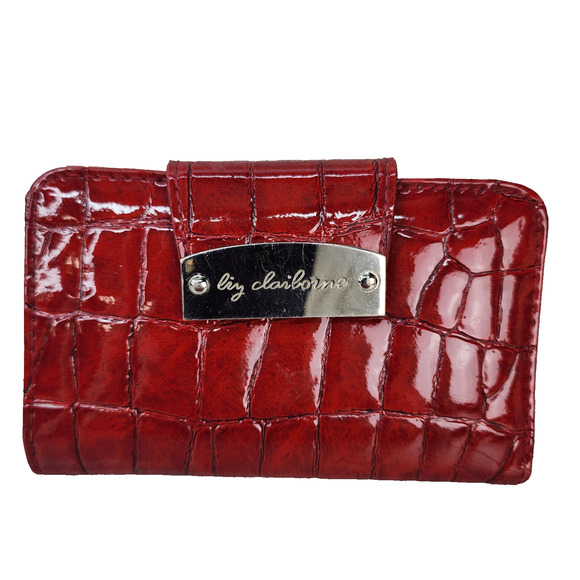 Liz Claiborne Handbags - Liz Claiborne Red Trifold Wallet 6x3 Polyvinyl Clutch Billfold Read Flaws Vtg ?